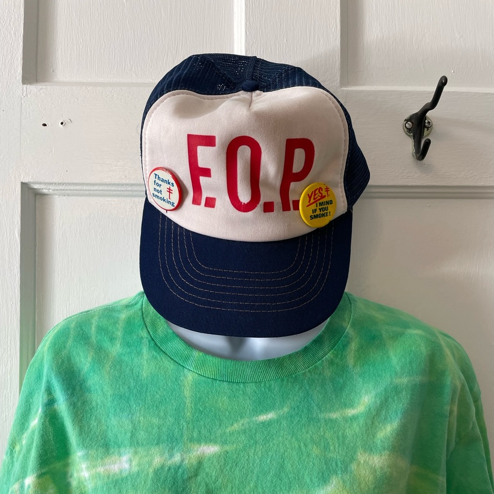 Vintage F.O.P Trucker Hat Mesh SnapBack Cap Thanks for Not Smoking Enamel Pins